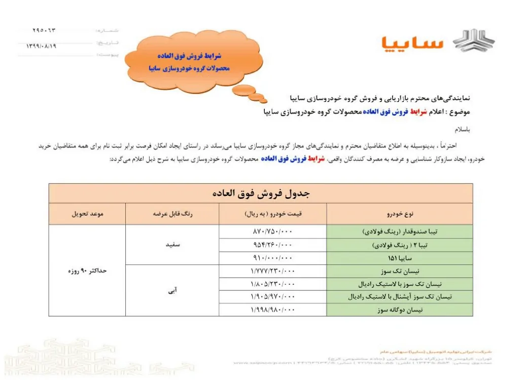 شرایط فروش سایپا