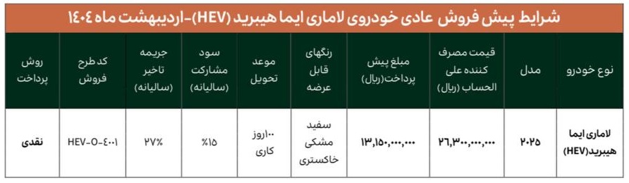 شرایط فروش لاماری ایما هیبرید