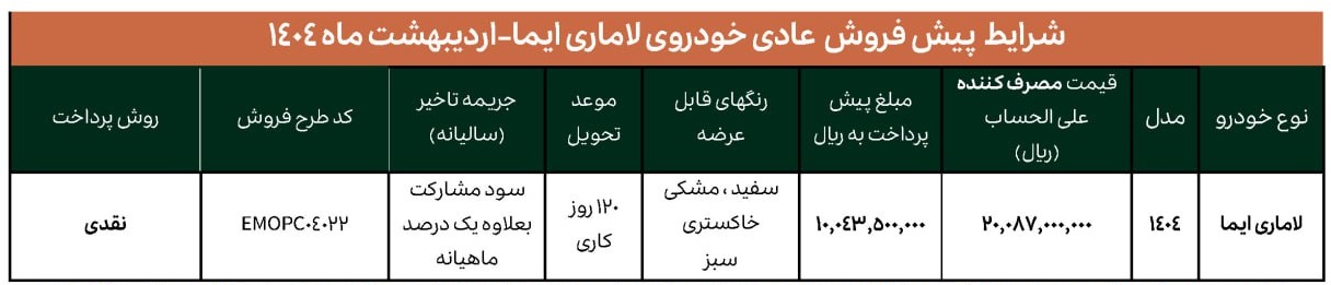شرایط فروش لاماری ایما اردیبهشت 1404 - Forthing T5 EVo (Lamari Eama) sales plan 2025