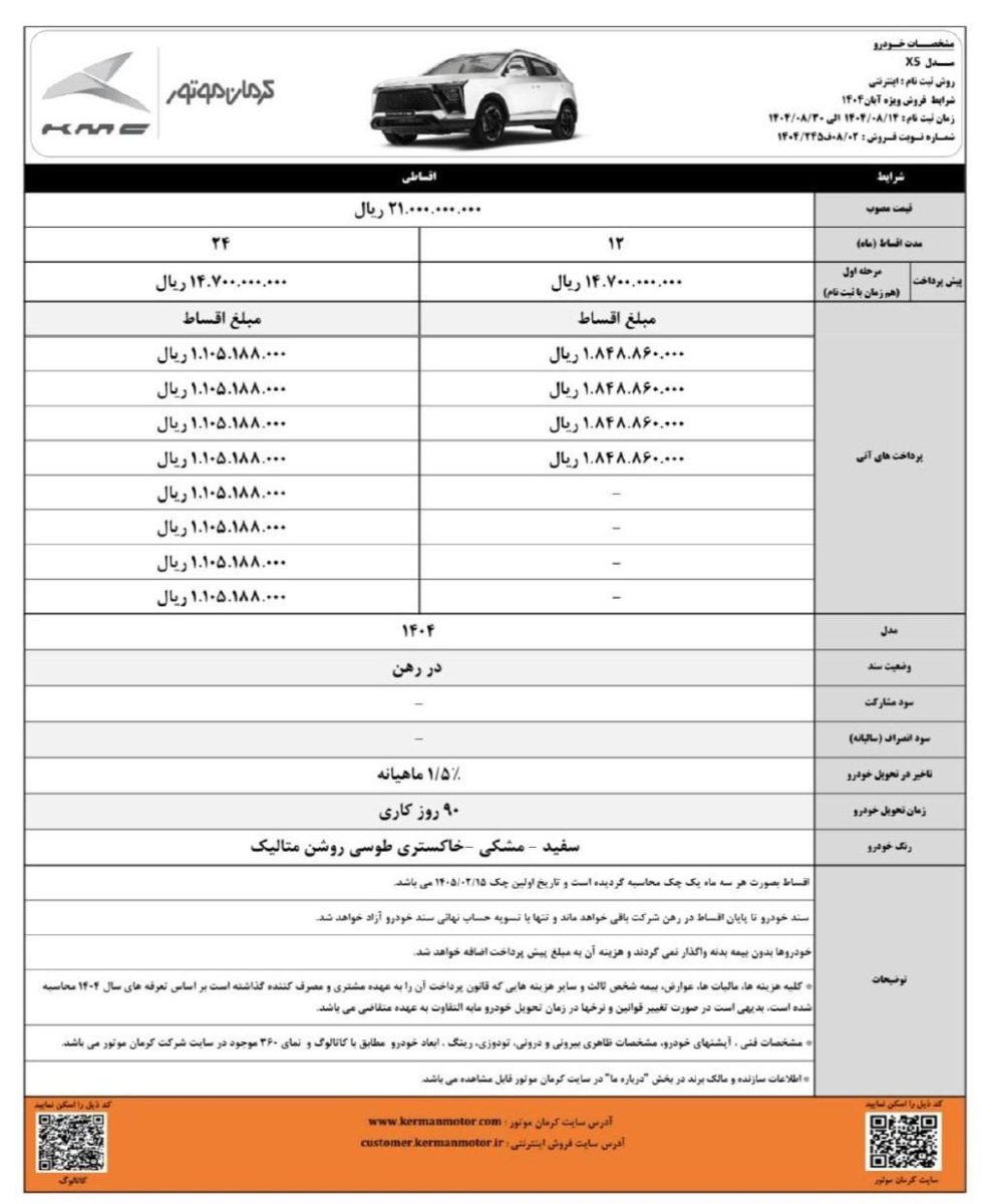 بخشنامه فروش KMC SR3 آبان 1404